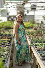 Green Mix Watercolor Halter Smock Maxi
