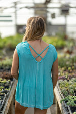 Aqua Teal Rib + Flower Tank