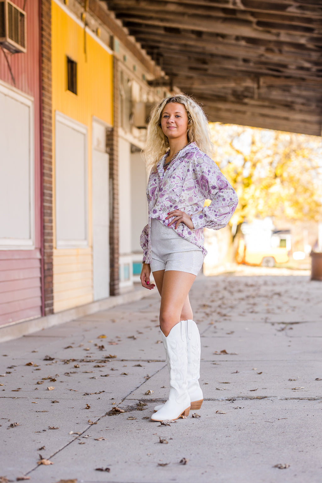 Purple Boho Western Print Button Up Shirt