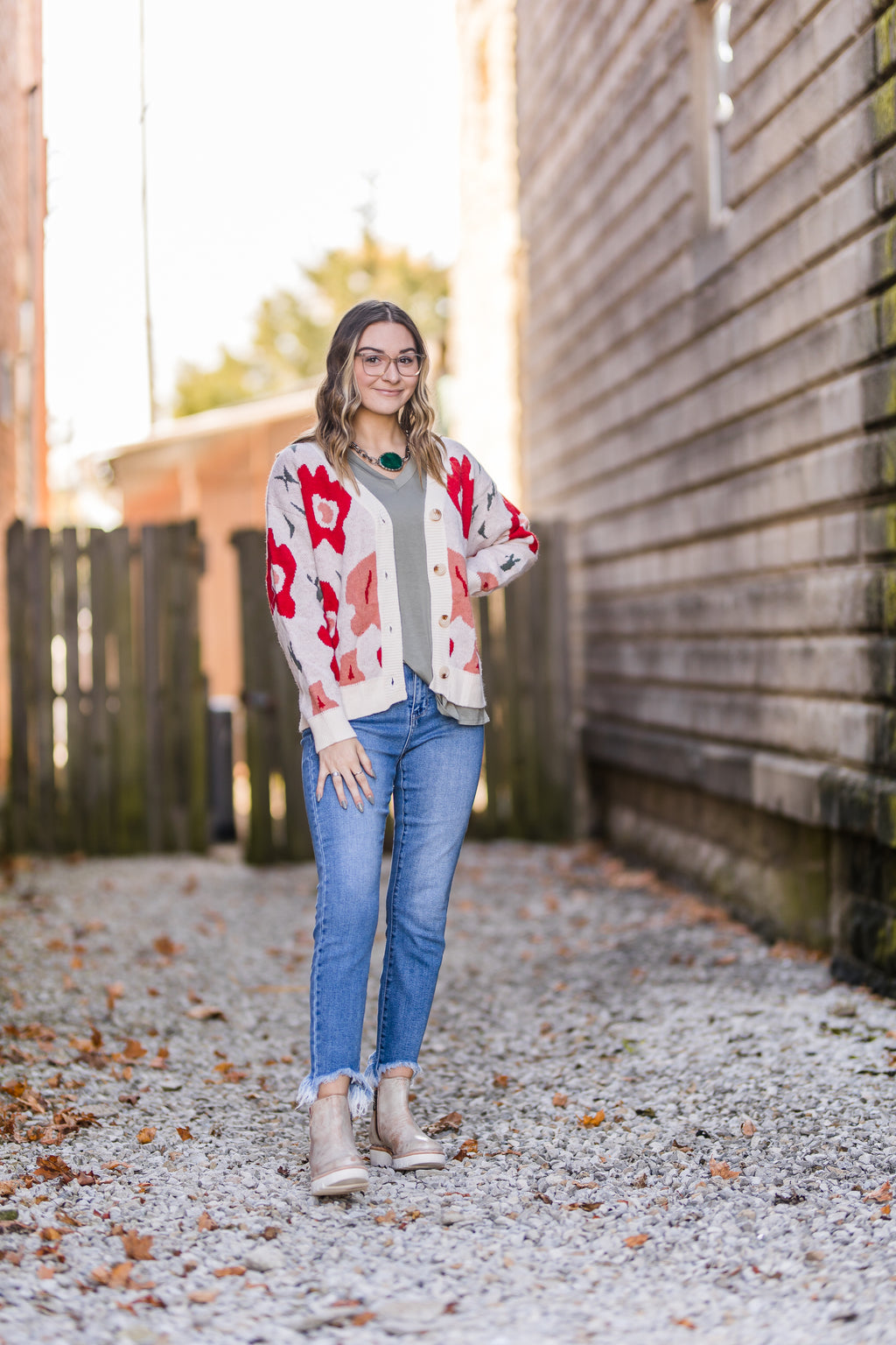 Ivory Big Floral Cardigan with Button