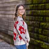 Ivory Big Floral Cardigan with Button