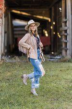 Sand Fringe Suede Blazer with Pockets
