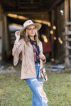 Sand Fringe Suede Blazer with Pockets
