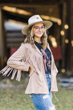 Sand Fringe Suede Blazer with Pockets