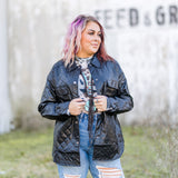 Black Diamond Quilted Leather Jacket with Front Pockets