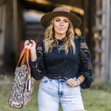 Black Crop Lace L/S Top with Zipper Back