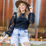 Black Crop Lace L/S Top with Zipper Back