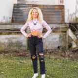 Pink Crop Cowgirl L/S Top