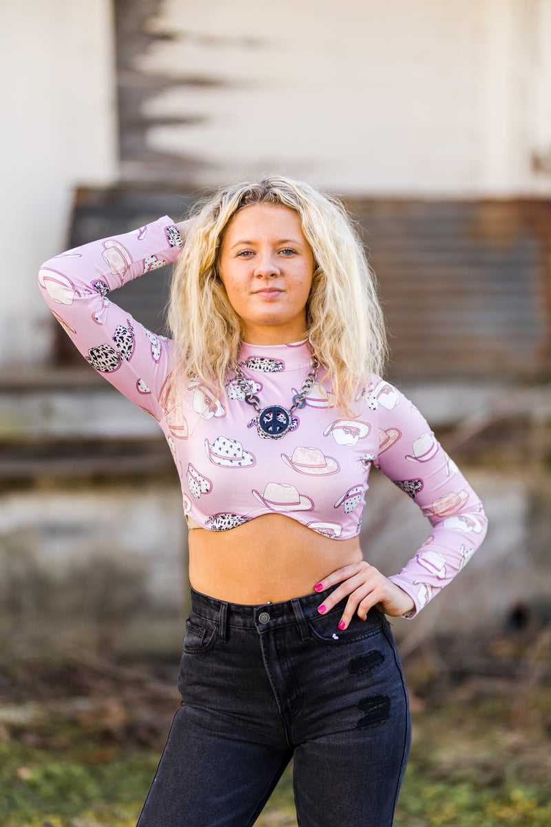 Pink Crop Cowgirl L/S Top