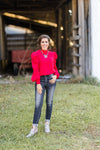 Deep Red L/S Blouse with Tie Back