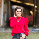 Deep Red L/S Blouse with Tie Back