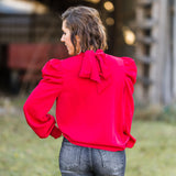 Deep Red L/S Blouse with Tie Back