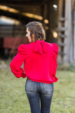 Deep Red L/S Blouse with Tie Back