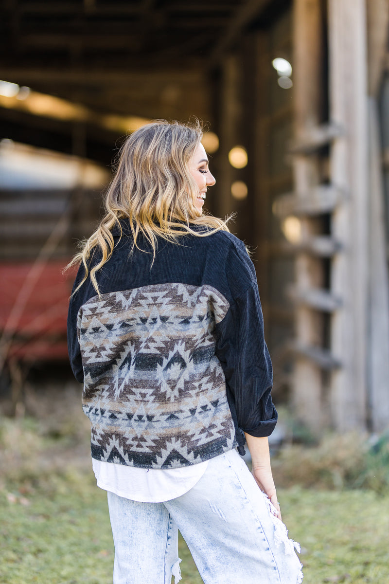 Black Aztec Corduroy Combo Jacket