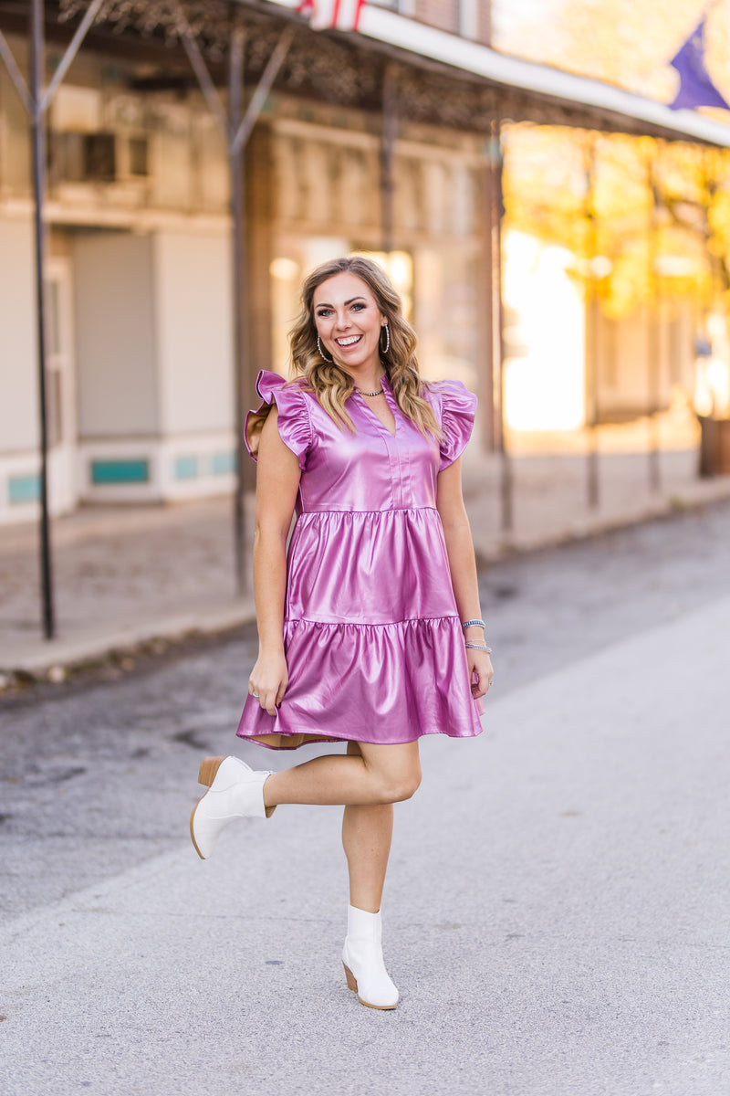 Let's Go Party Metallic Rose Tiered Dress