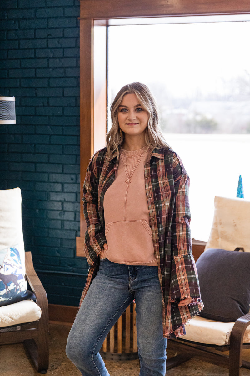 Misty Berry Long Sleeve Garmet Washed Knit Sweatshirt