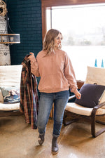 Misty Berry Long Sleeve Garmet Washed Knit Sweatshirt
