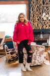 Hot Pink Oversized Bubble Sleeve Pocket Pullover