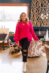 Hot Pink Oversized Bubble Sleeve Pocket Pullover
