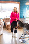 Hot Pink Oversized Bubble Sleeve Pocket Pullover