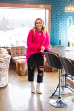 Hot Pink Oversized Bubble Sleeve Pocket Pullover
