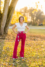 Fuchsia High Waist Flare Velvet Pants