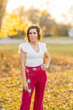 Fuchsia High Waist Flare Velvet Pants