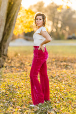 Fuchsia High Waist Flare Velvet Pants