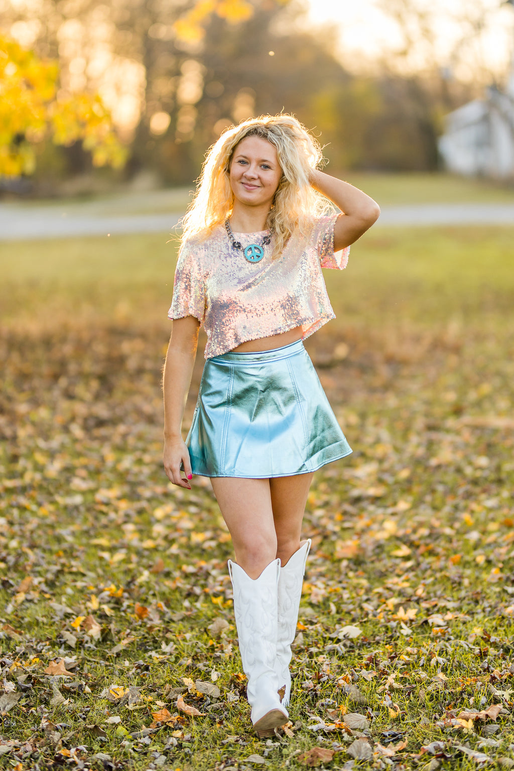 Sequin Short Sleeve Crop