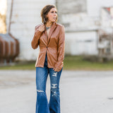 Camel Faux Leather Stretch Blazer