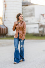 Camel Faux Leather Stretch Blazer