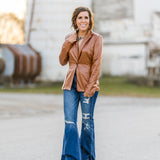 Camel Faux Leather Stretch Blazer