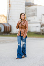 Camel Faux Leather Stretch Blazer