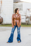 Camel Faux Leather Stretch Blazer