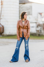 Camel Faux Leather Stretch Blazer