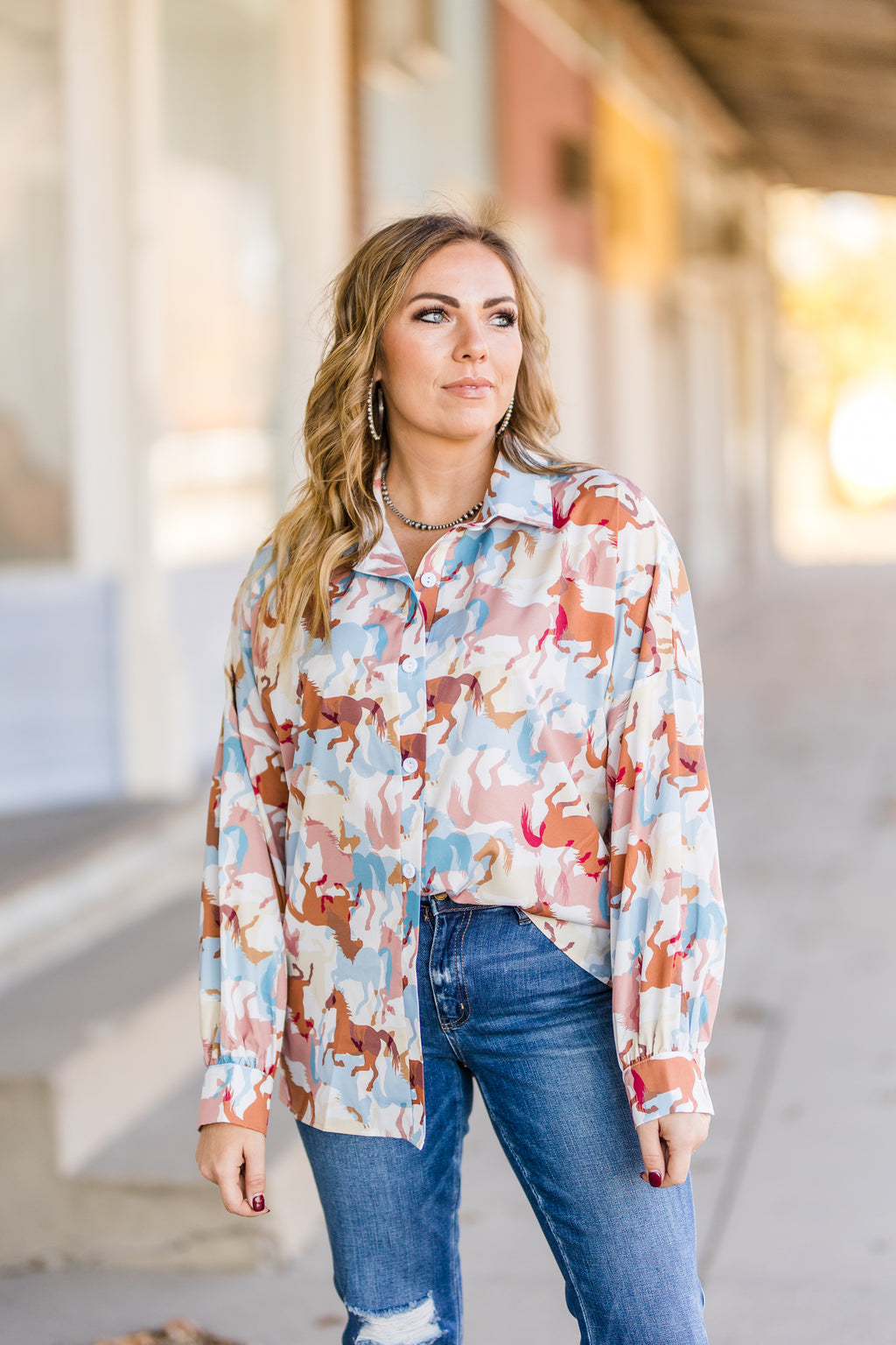 Brown Horses Button Up Shirt