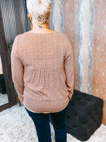 Rust Patterned V Neck Babydoll Top