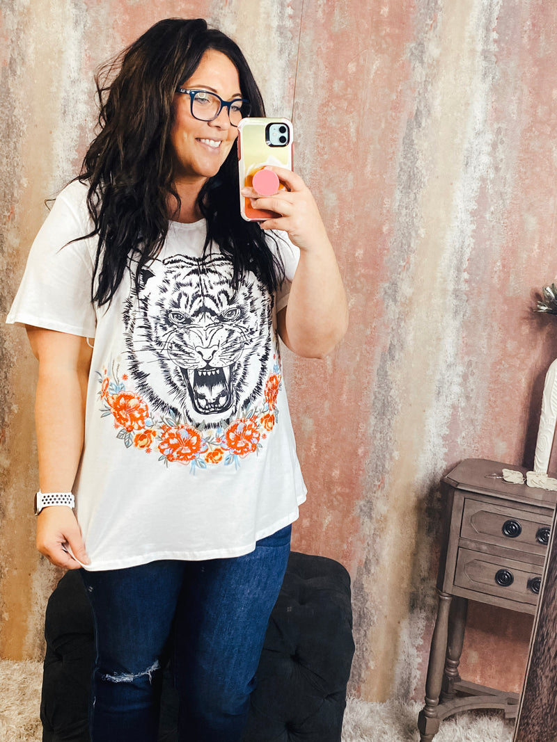 Embroidered Tiger S/S Top