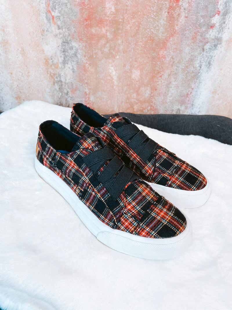 Black Plaid Sneaker w/ Elastic Tie