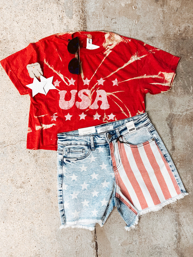 Tie Dye Red USA Crop Top