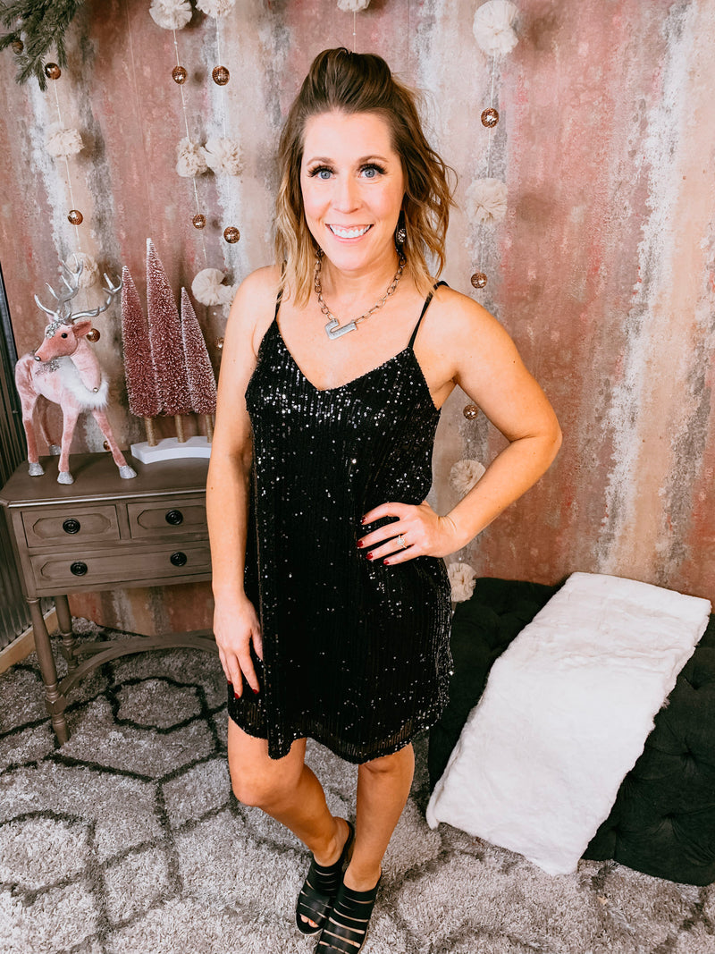 Black Sequin Swing Dress