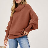 Rust Batwing Long Sleeve Turtleneck Sweater
