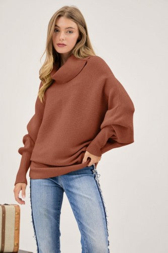 Rust Batwing Long Sleeve Turtleneck Sweater