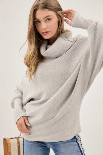Silver Batwing Long Sleeve Turtleneck Sweater