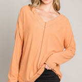 Carrot Brush Rib V Neck with Reverse Stitching