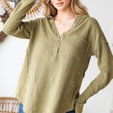 Rust Washed Gauze Henley Tunic Top