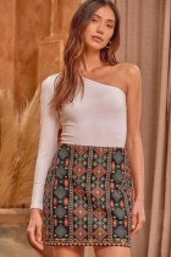 Black Aztec Inspired Suede Skirt