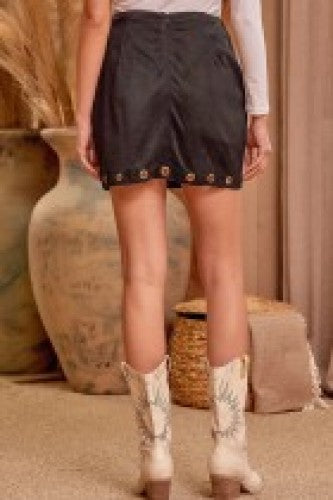 Black Aztec Inspired Suede Skirt