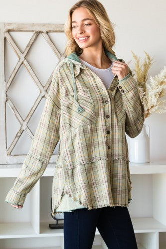 Sage Plaid Mix Hoodie + French Terry Shacket