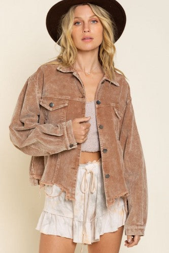 Teddy Bear Corduroy Shirred Shacket